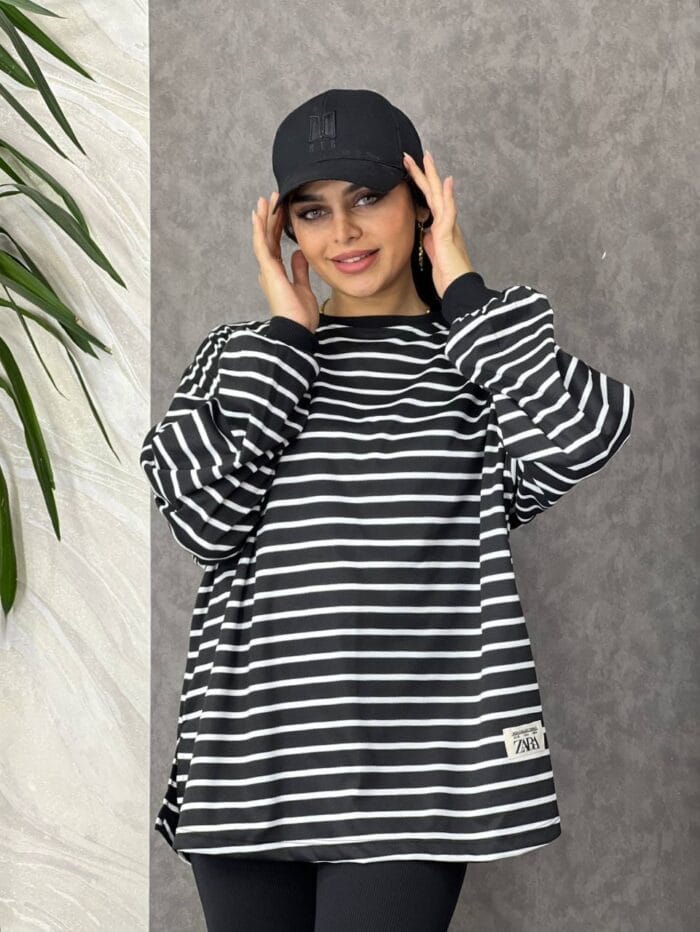 photo_2_2024-10-22_18-08-19 بلوز راه راه اورسایز - Image 1