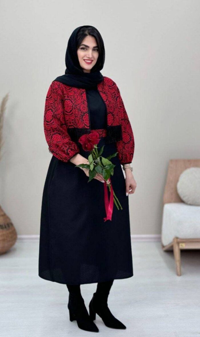 Set ست پیراهن آستین حلقه ای و کت گلیمی و کمربند یلدایی